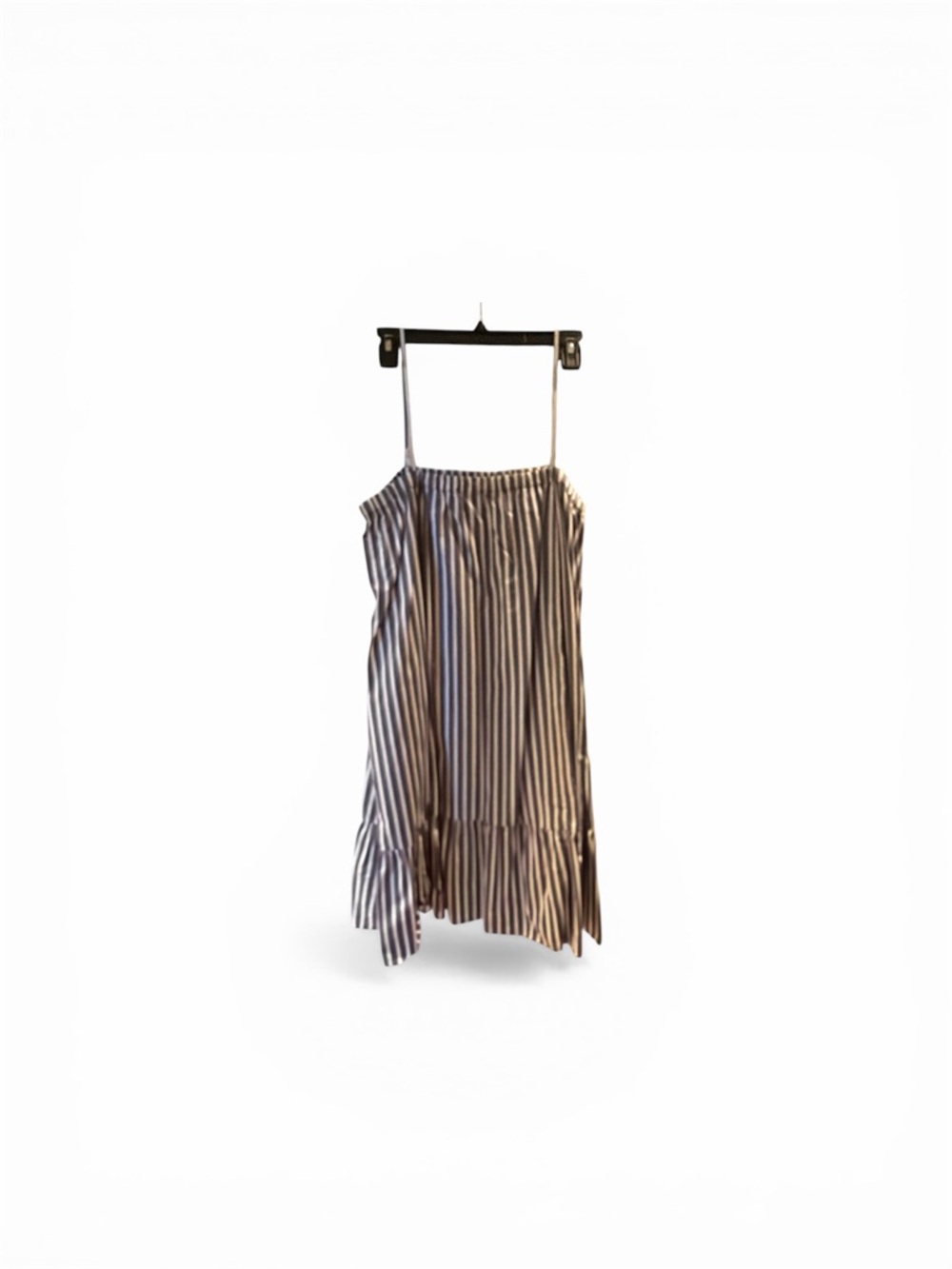 ATM Striped Sleeveless Ruffle-Hem Dress - Navy & White